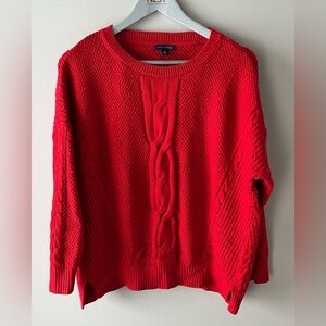 Tommy Hilfiger Bright Red Cable Knit Crewneck Sweater